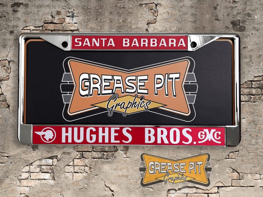 Hughes Bros. Pontiac GMC Santa Barbara License Plate Frame Tribute Red