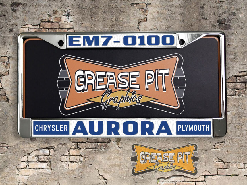 Aurora Chrysler Plymouth License Plate Frame Tribute