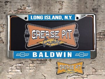 Baldwin Motion Chevrolet License Plate Frame Tribute- Chevy Performance Dealer Bowties -Blue