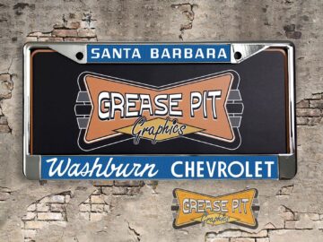 Reproduction Washburn Chevrolet  License Plate Frame Santa Barbara -blue