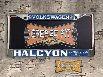 A newly produced vintage style tribute Halcyon Volkswagen VW Somerville New Jersey  old school reproduction dealership license plate frame for your Hot Rod, Classic, or Muscle car.