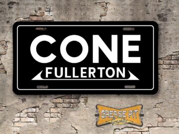 Cone Chevrolet Fullerton Booster Aluminum License Plate Insert white letters