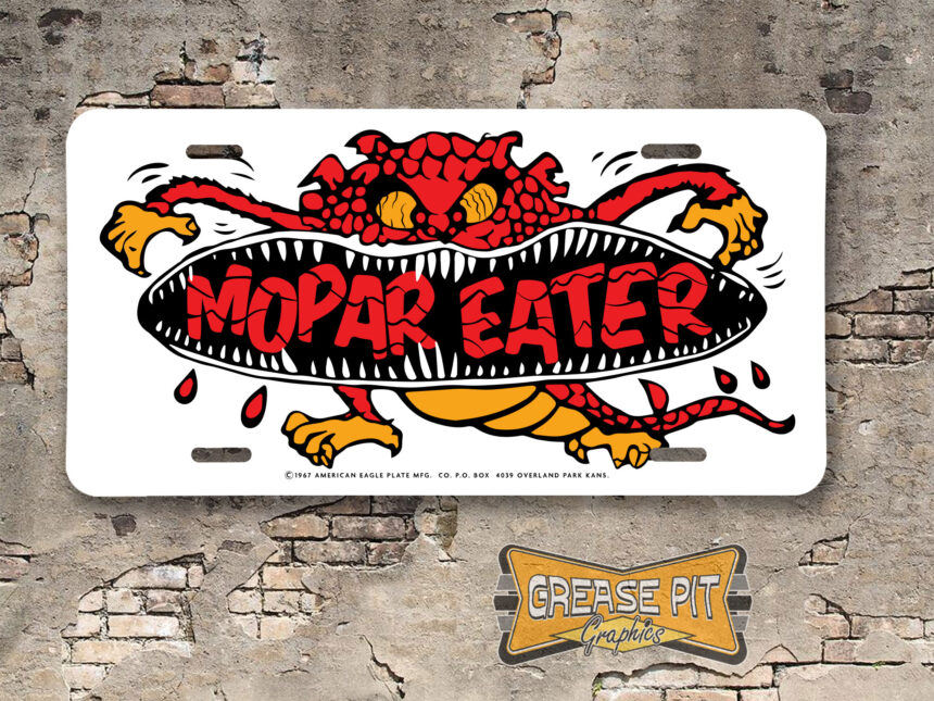 Vintage Style 1960s Hot Rod Mopar Eater Booster Aluminum License Plate Insert