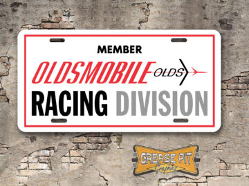 Member Oldsmobile Racing Division Booster Aluminum License Plate White Yellow
