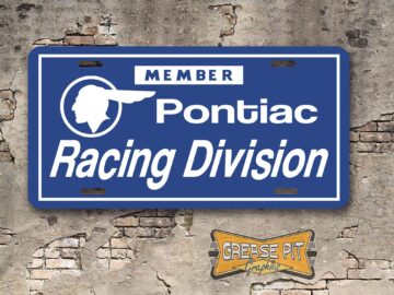 Member Pontiac Racing Division Booster License Plate Insert Blue