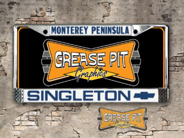 Singleton Chevrolet Dealership License Plate Frame Monterey Peninsula Blue White