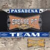 A vintage style reproduction Team Chevrolet license plate frame from the defunct dealership of Pasadena, California . This reproduction dealership license plate frame will look great bolted on to your Classic Chevy whether it’s a Cruiser, a Hot Rod or a Muscle Car.