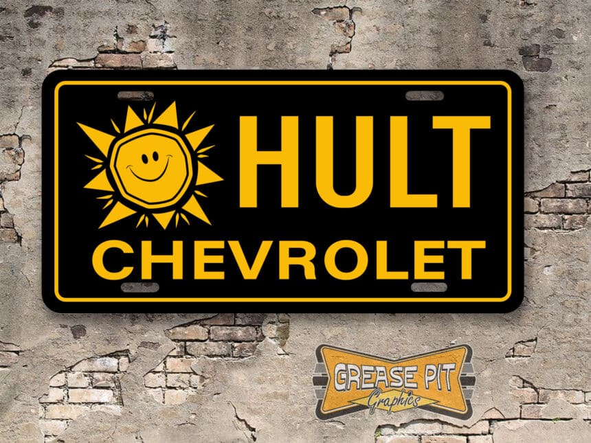 A newly produced vintage style tribute Hult Chevrolet License Plate for your Hot Rod, Vintage Classic car, or Muscle car.