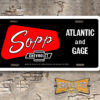 A newly produced vintage style tribute Sopp Chevrolet Atlantic and Gage Bell License Plate for your Hot Rod, Vintage Classic car, or Muscle car.