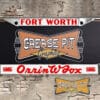 A vintage style reproduction dealership license plate frame for the Orrin W Fox GMC Dealership of Fort Worth, Texas. This reproduction dealership license plate frame will look great bolted on to your Classic GMC whether it's a Cruiser or a Hot Rod.
