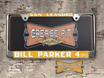 A newly produced vintage style Bill Parker 4 SPD reproduction dealership license plate frame for your Hot Rod, Vintage Classic car, or Muscle car.