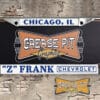 A vintage style reproduction dealership license plate frame for the Z Frank Chevrolet dealership of Levittown. This reproduction dealership license plate frame will look great bolted on to your Classic Chevy whether it’s a Cruiser, a Hot Rod or a Muscle Car.