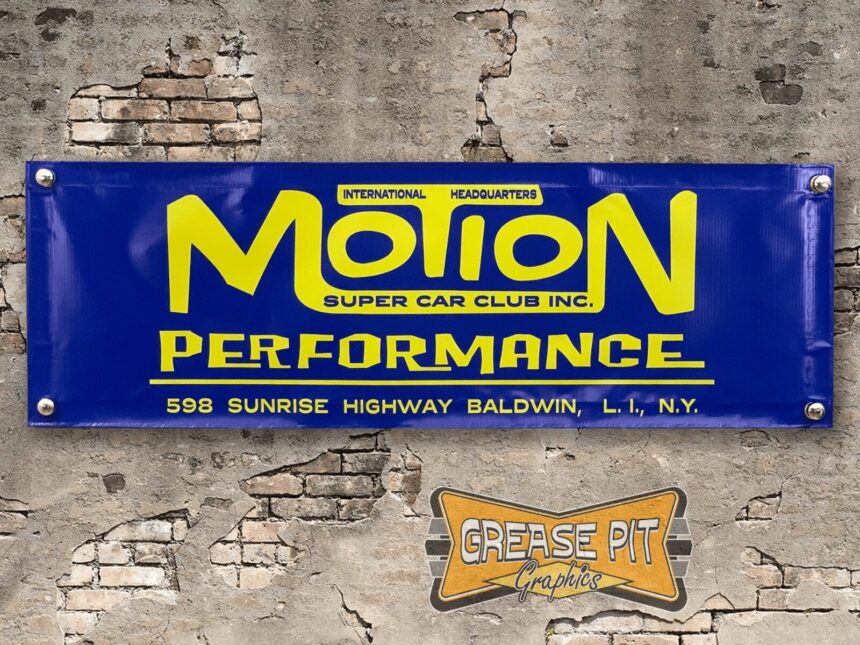 Baldwin Motion Performance Super Car Club Garage Shop Banner Blue