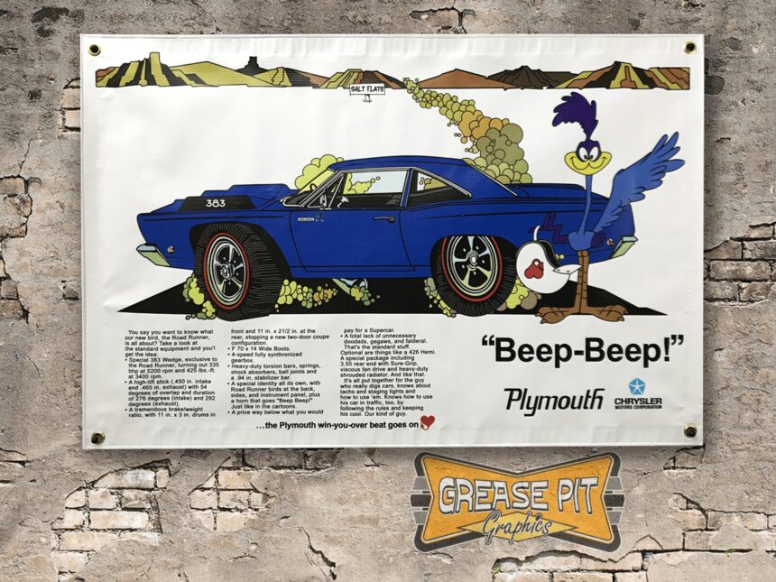 Plymouth Road Runner Beep-Beep Salt Flats Ad 3x2 Garage Shop Banner