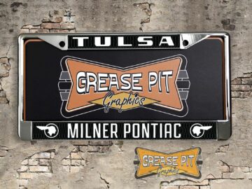 Reproduction Milner Pontiac license plate frame Tulsa