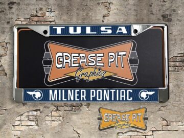 Reproduction Milner Pontiac license plate frame Tulsa