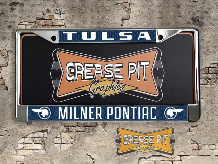Reproduction Milner Pontiac license plate frame Tulsa