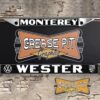 A newly produced vintage style Wester VW Volkswagen Monterey reproduction dealership license plate frame for your Hot Rod, Vintage Classic car, or Muscle car.